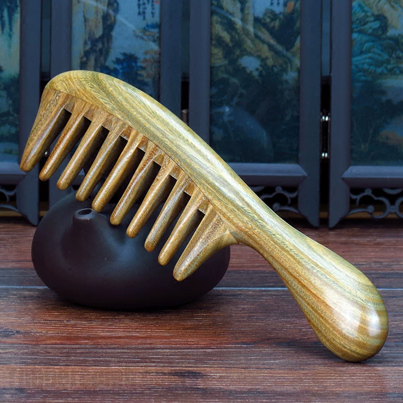 緑檀木櫛 コーム グリーンサンダルウッド コーム 天然木 すき櫛 つげ櫛 静電気防止 頭皮 マッサージ   