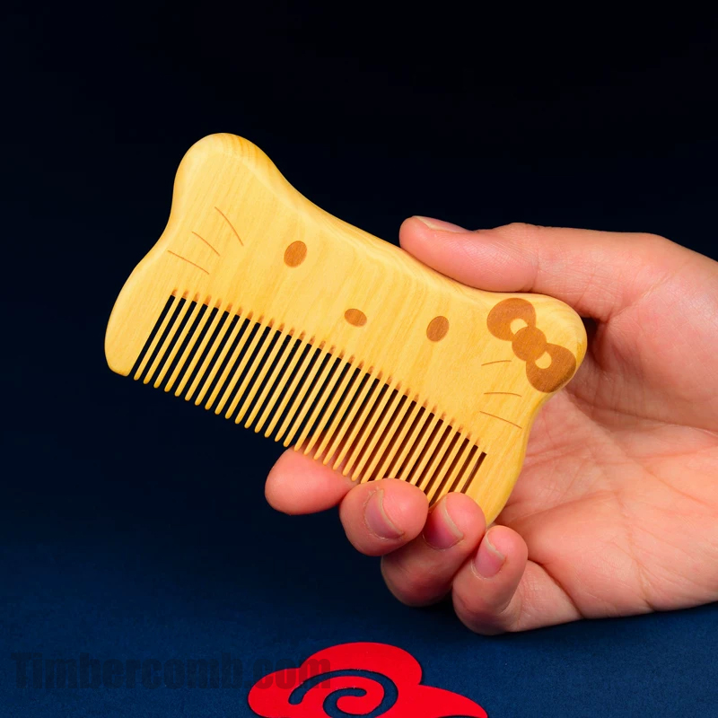 つげ櫛 携帯用 細目すき櫛 猫の可愛いキャラクター櫛 静電気防止 抜け毛防止 頭皮マッサージ