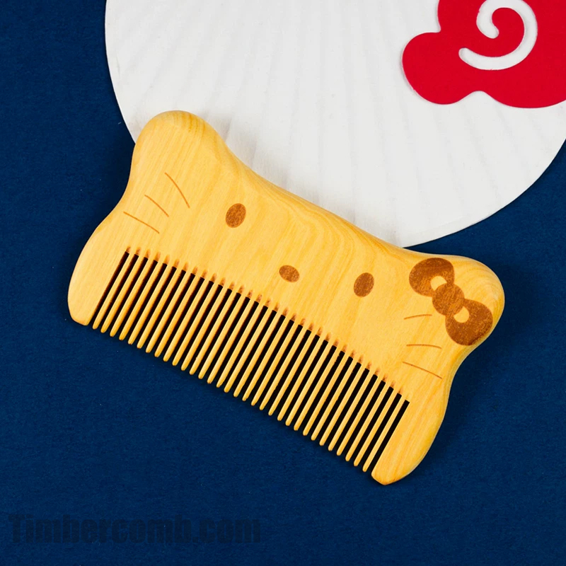 つげ櫛 携帯用 細目すき櫛 猫の可愛いキャラクター櫛 静電気防止 抜け毛防止 頭皮マッサージ