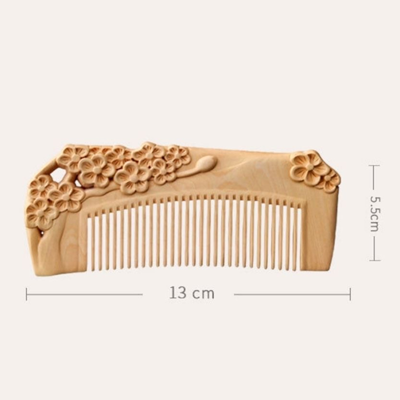 つげ櫛 コーム 木製櫛 くし 梅花 両面彫刻 静電気防止 美髪 頭皮マッサージ 抜け毛防止
