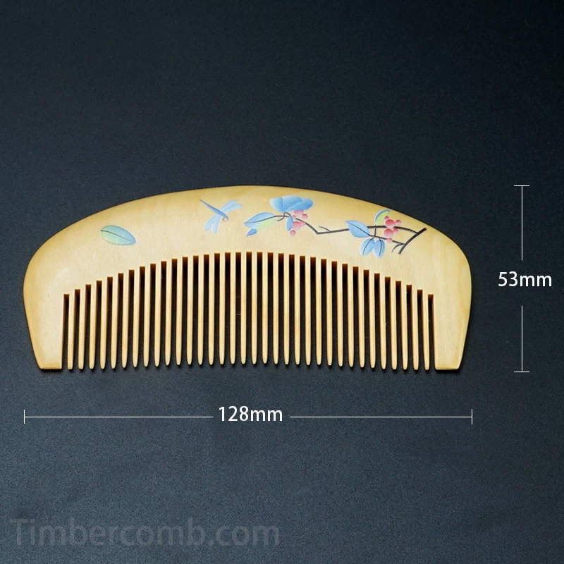 つげ櫛 本つげ 木の櫛 絵付き 桜の花 お守り 静電気防止 頭皮マッサージ 抜け毛防止 天然木