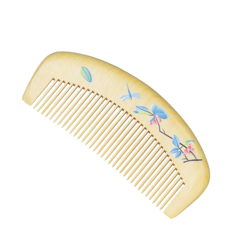 つげ櫛 本つげ 木の櫛 絵付き 桜の花 お守り 静電気防止 頭皮マッサージ 抜け毛防止 天然木