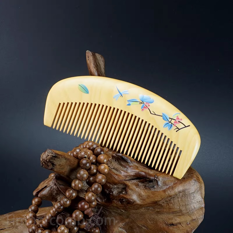 つげ櫛 本つげ 木の櫛 絵付き 桜の花 お守り 静電気防止 頭皮マッサージ 抜け毛防止 天然木