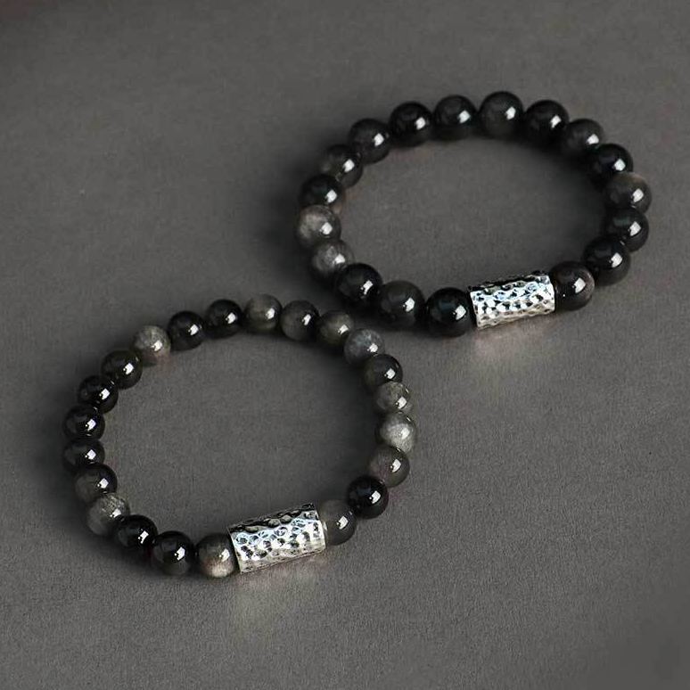 銀曜石ブレスレット メンズ レディース ペア 天然石 パワーストーン ブレスレット お守り 数珠
