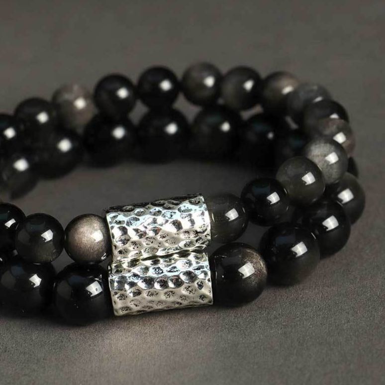 銀曜石ブレスレット メンズ レディース ペア 天然石 パワーストーン ブレスレット お守り 数珠