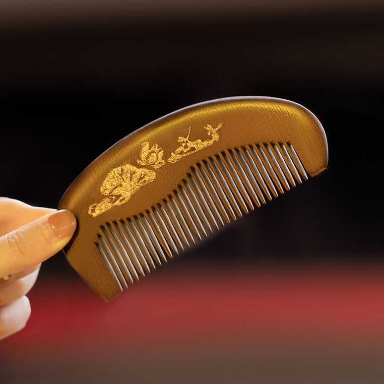 檀木櫛 天然 木櫛 蓮の花 ヘアブラシ 頭皮マッサージ 持ち運び 家庭用 静電気防止