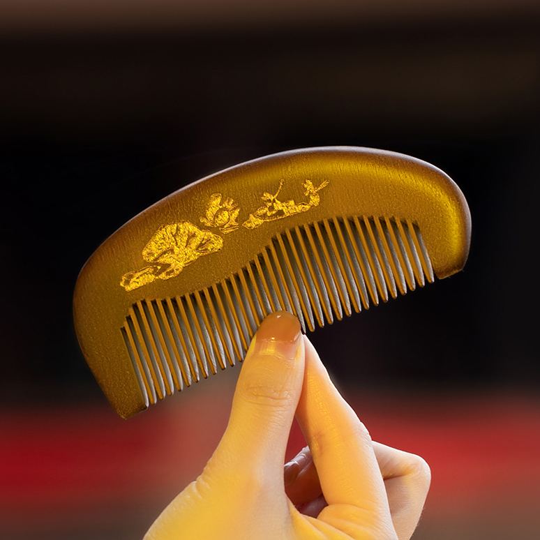 檀木櫛 天然 木櫛 蓮の花 ヘアブラシ 頭皮マッサージ 持ち運び 家庭用 静電気防止