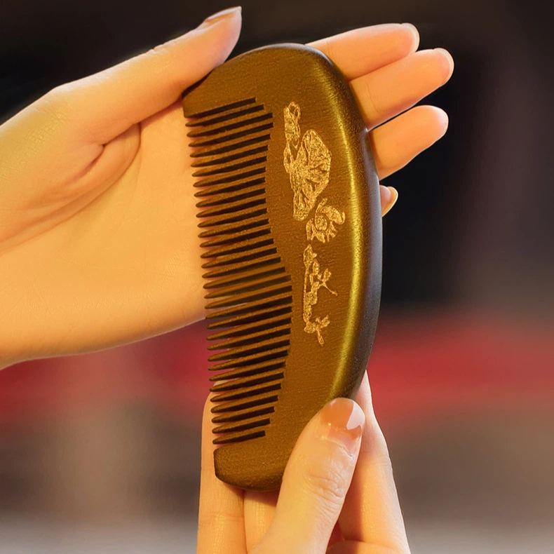 檀木櫛 天然 木櫛 蓮の花 ヘアブラシ 頭皮マッサージ 持ち運び 家庭用 静電気防止