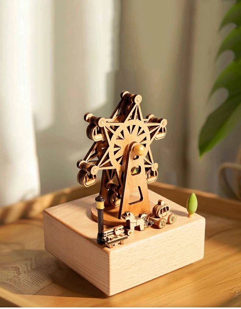 レトロ木製オルゴール グラモフォン付き 木製ミニアンティークオルゴール ディスクオルゴール ~カノン