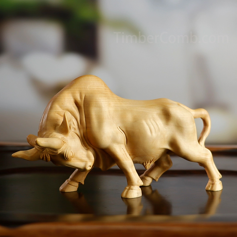 つげ木彫り 牛 置物 装飾品 干支 ホーム リビング オフィス ナチュラル
