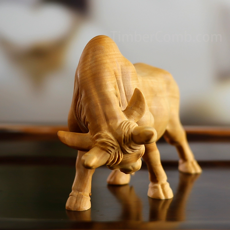 つげ木彫り 牛 置物 装飾品 干支 ホーム リビング オフィス 吉祥 ナチュラル 風水 チャイナ風 縁起物 デコレーション