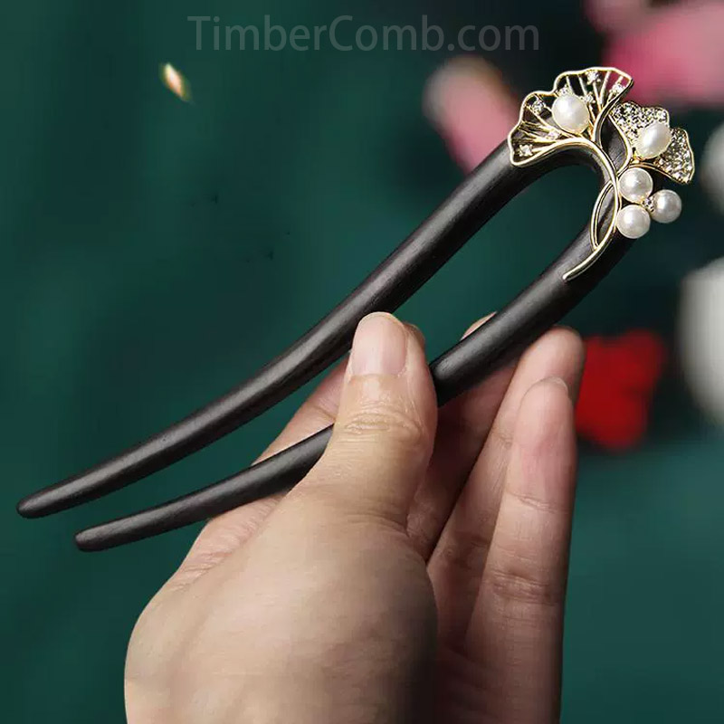 オリジナル手作り u字かんざし プレミアムモデル｜黒檀の艶で首元に高級感を宿す（女性用）-木彫り高級人気専門店