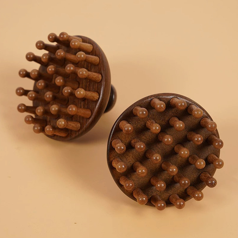 櫛 頭皮マッサージ 経絡刺激 血行促進 高級感 檀木製 丸型 28ピン ヘッド スカルプケア リフレッシュ リラックス