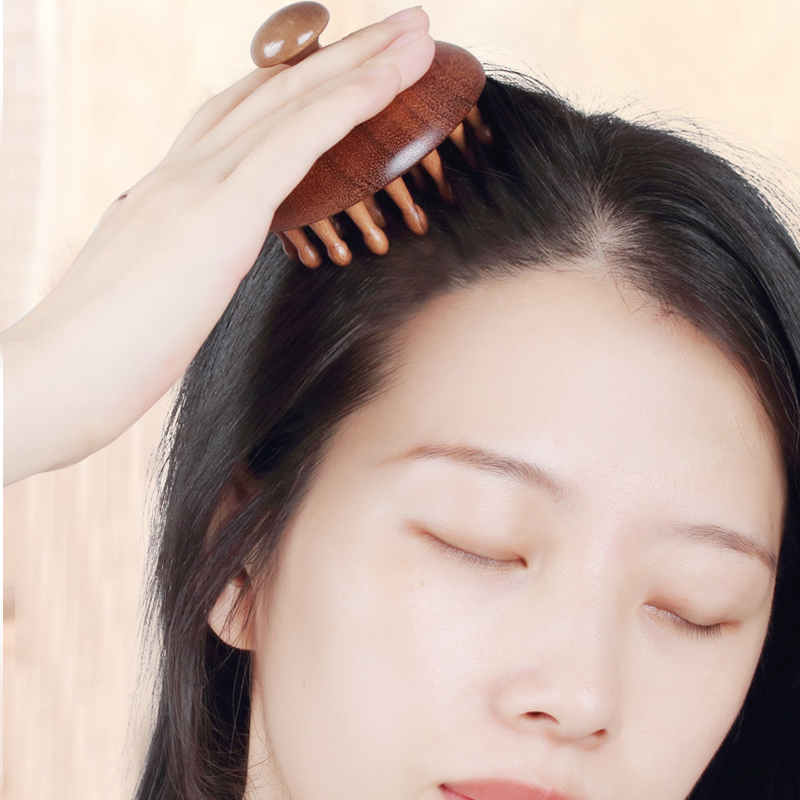 櫛 頭皮マッサージ 経絡刺激 血行促進 高級感 檀木製 丸型 28ピン ヘッド スカルプケア リフレッシュ リラックス