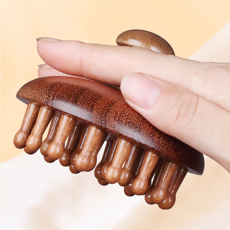 櫛 頭皮マッサージ 経絡刺激 血行促進 高級感 檀木製 丸型 28ピン ヘッド スカルプケア リフレッシュ リラックス