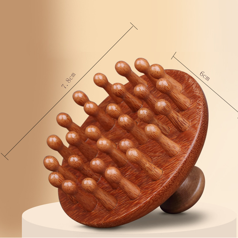 櫛 頭皮マッサージ 経絡刺激 血行促進 高級感 檀木製 丸型 28ピン ヘッド スカルプケア リフレッシュ リラックス