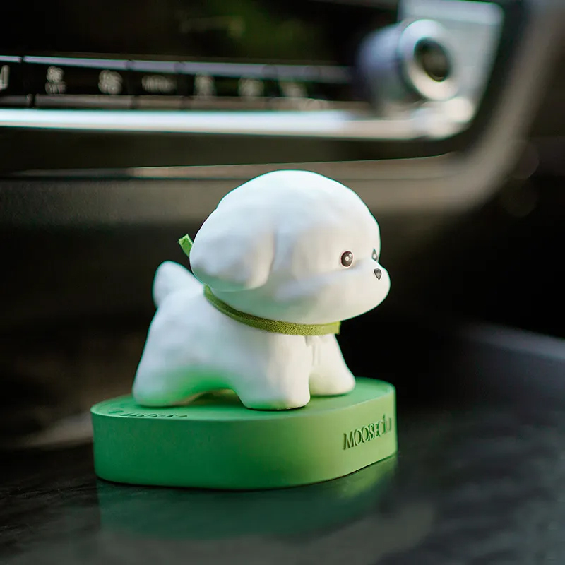 アロマストーン 子犬 石膏製 アロマオイル付き アロマディフューザー 癒しプレゼント 車載 犬 置物