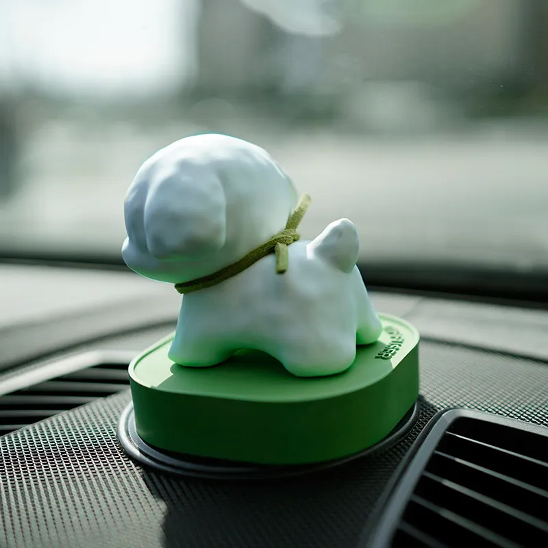 アロマストーン 子犬 石膏製 アロマオイル付き アロマディフューザー 癒しプレゼント 車載 犬 置物
