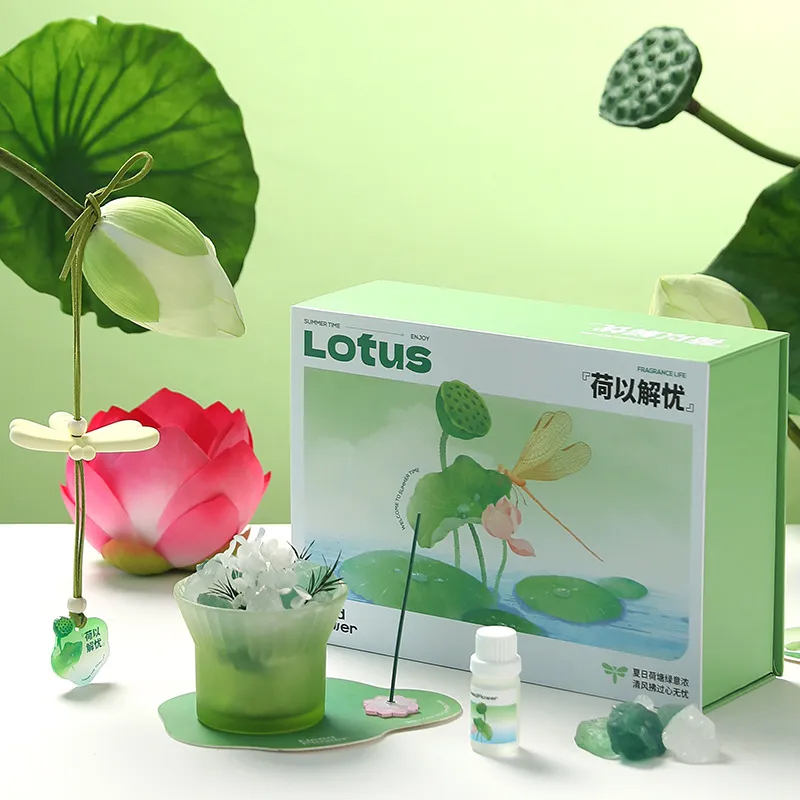 アロマディフューザー 蓮 アロマセット 天然石300g+カップ+アロマオイル10ml+線香1本+トンボ ストーン ギフトパック アロマストーン 癒し インテリア ギフト ﻿