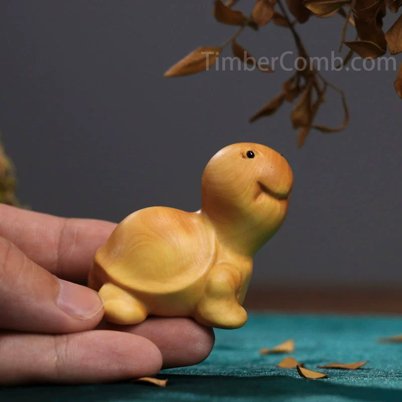 つげ木の子カメ形木彫り手掛け｜可愛い萌えペット風 常時携帯・机の上に置いて楽しめる文玩小物-木彫り高級人気専門店