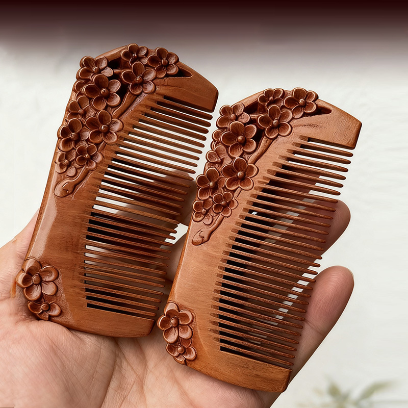 桃の木櫛 櫛 メンズ レディース 天然 木製 梅の花 コーム おしゃれ