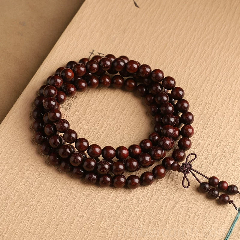 紫檀木ブレスレット108玉 丸玉 お守り 数珠ブレスレット メンズレディース サンダルウッド 仏教ブレスレット 