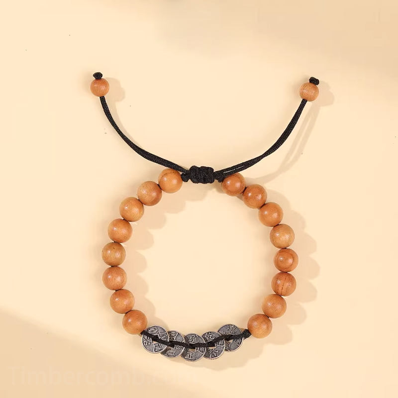 桃木ブレスレット 五帝銭 お守り ビーズサイズ8mm 木製 ブレスレット レディース おしゃれ腕輪ブレスレット