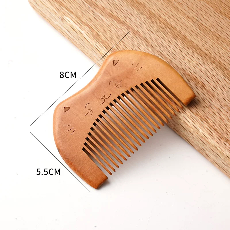 桃の木くし モモノキ 木製の櫛 猫 コンパクト お守り 静電気防止 頭皮マッサージ コーム天然木