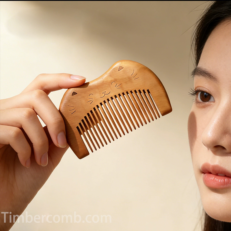 桃の木くし モモノキ 木製の櫛 猫 コンパクト お守り 静電気防止 頭皮マッサージ コーム天然木