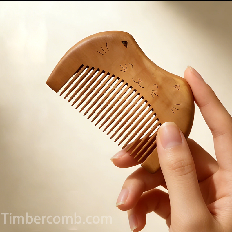 桃の木くし モモノキ 木製の櫛 猫 コンパクト お守り 静電気防止 頭皮マッサージ コーム天然木