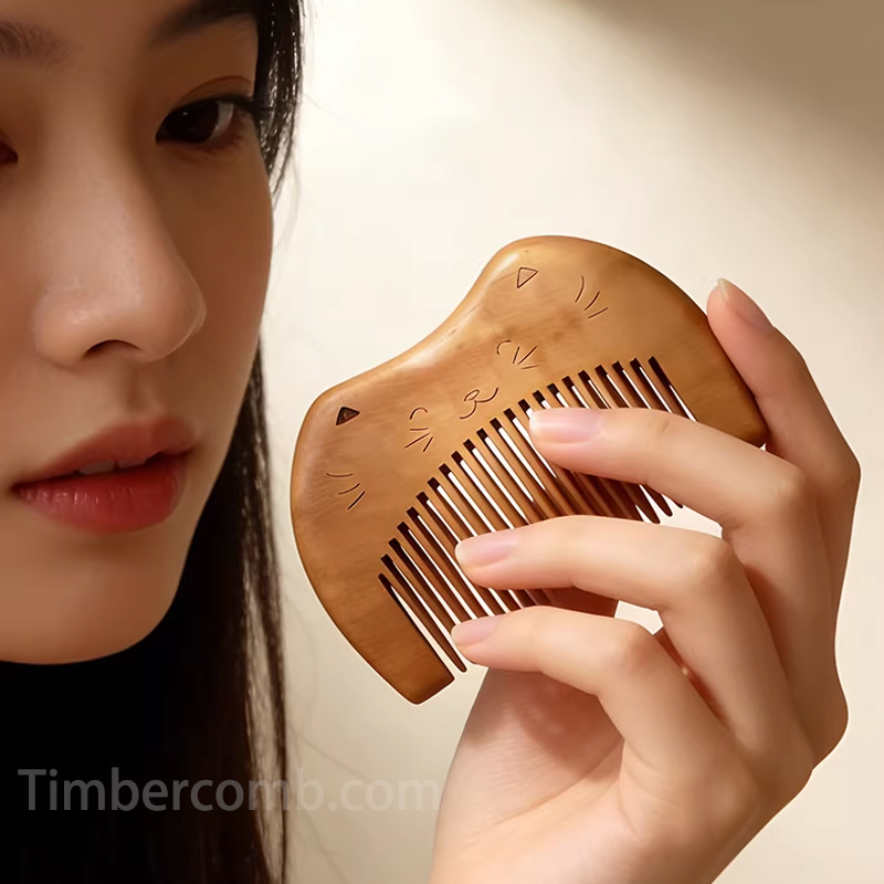 桃の木くし モモノキ 木製の櫛 猫 コンパクト お守り 静電気防止 頭皮マッサージ コーム天然木