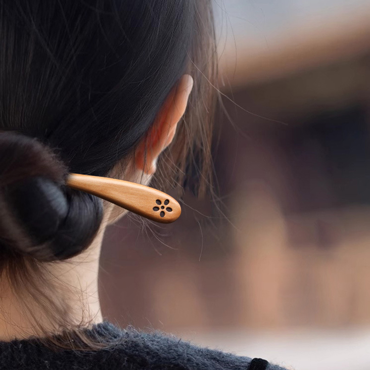 ショートタイプ 桃の木の簪 高級木材1本かんざし 髪飾り かわいい 和風 桃の木のかんざし 手作りヘアアクセサリー