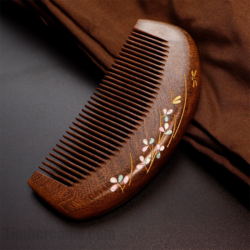 高級檀木櫛 木の櫛 くし 花 抜け毛防止 静電気防止 美髪 頭皮マッサージ 天然木