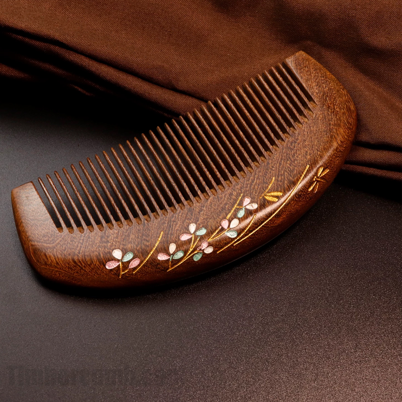 高級檀木櫛 木の櫛 くし 花 抜け毛防止 静電気防止 美髪 頭皮マッサージ 天然木