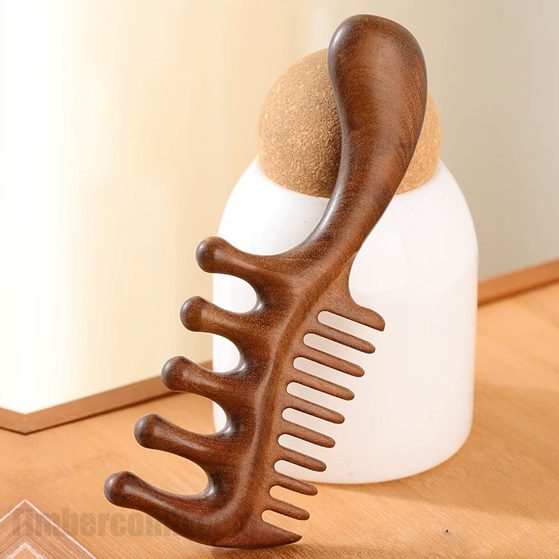 檀木櫛 多機能 木製の櫛 マッサージコーム 両面 頭皮マッサージ かっさ 血行促進 静電気防止