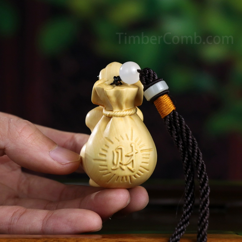 つげ木彫りネズミ 手遊び用携帯アイテム - 干支の子（ネズミ）車キーホルダーチャーム-木彫り高級人気専門店