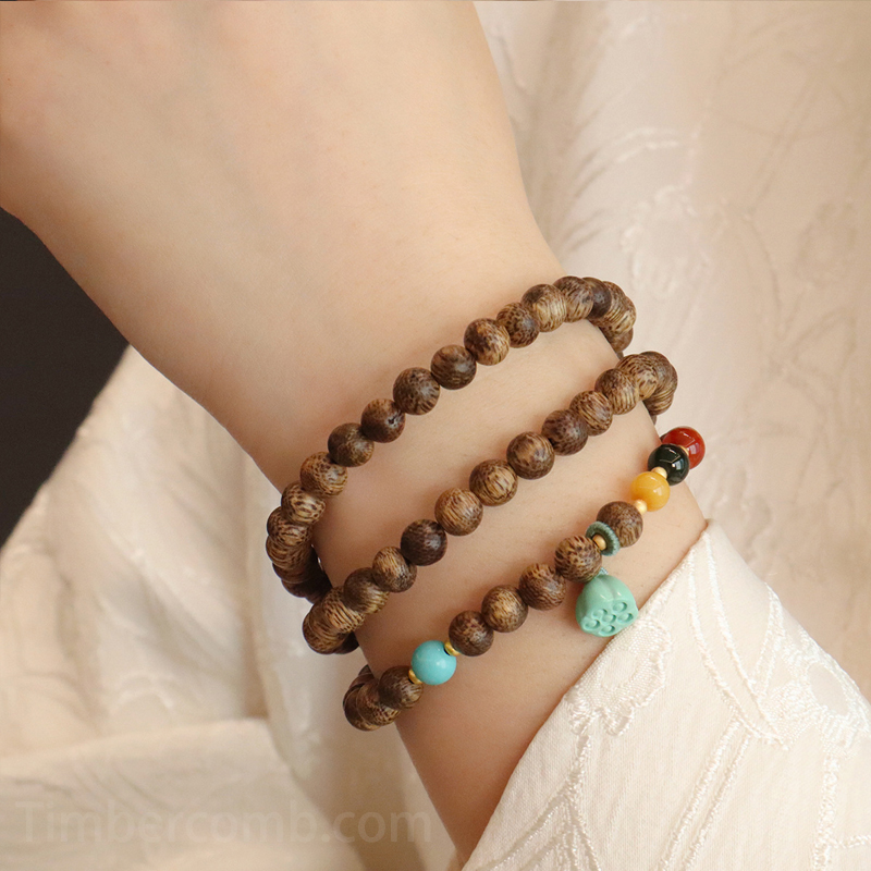 沈香ブレスレット 手作り 菱マグネサイト 蓮の実 3 連 腕輪ブレスレット 男女兼用 天然石 パワーストーンブレスレット