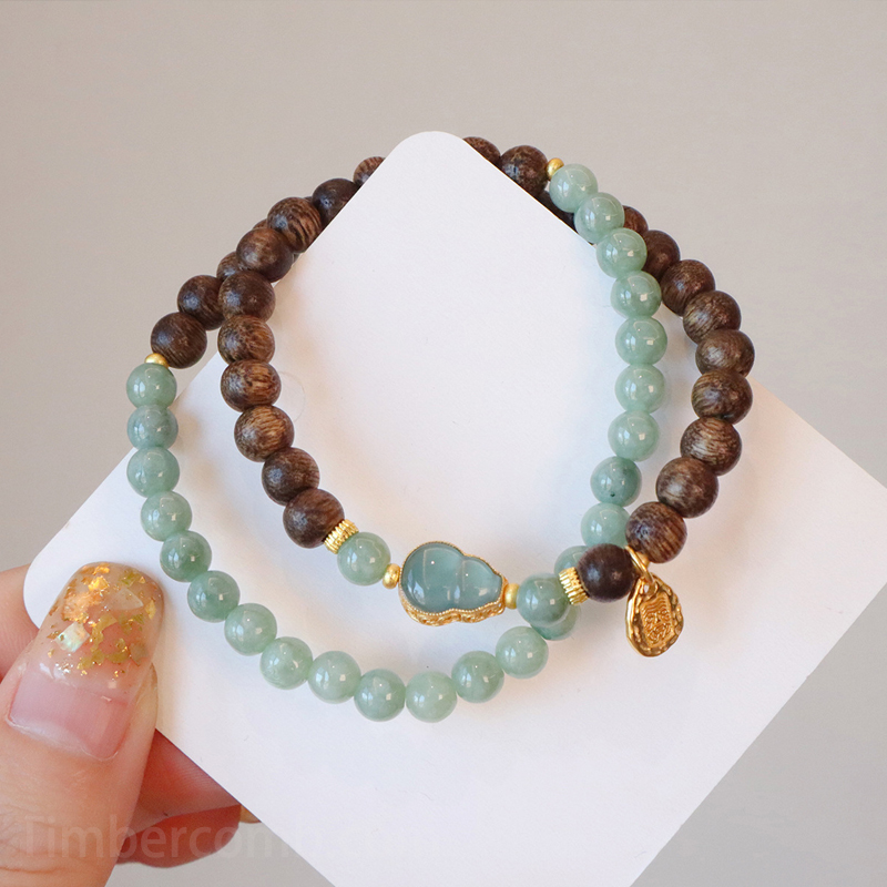 沈香ブレスレット お守り 翡翠瓢箪 2連 腕輪ブレスレット メンズレディース 天然石 パワーストーン 開運 金運アップ