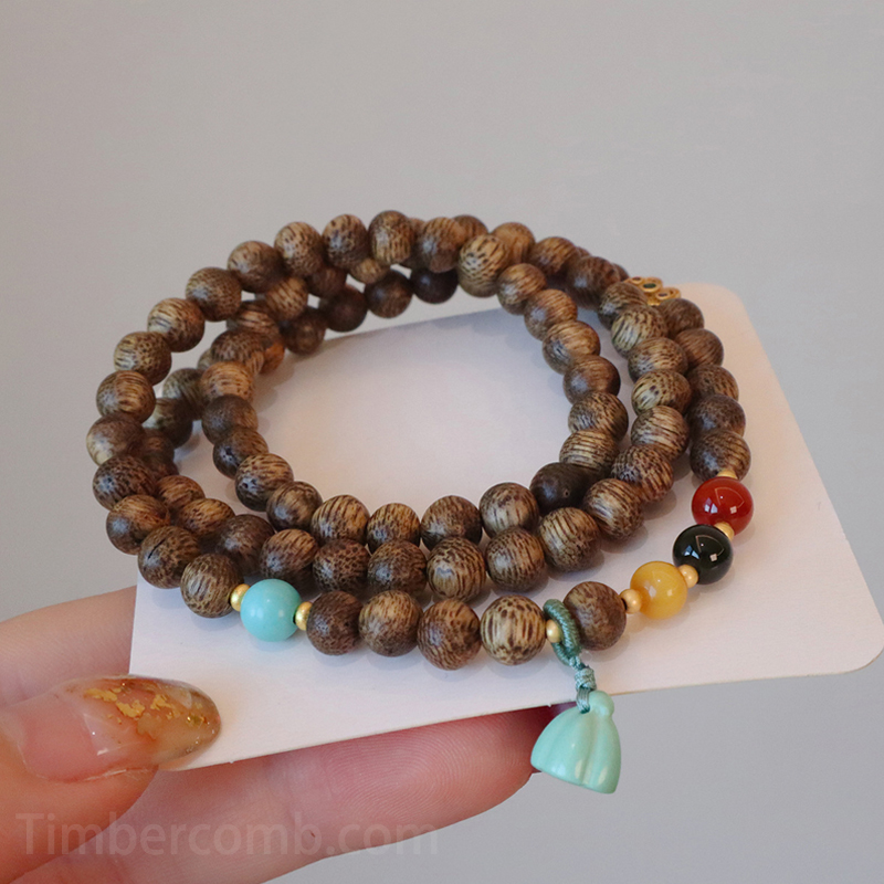 沈香ブレスレット 手作り 菱マグネサイト 蓮の実 3 連 腕輪ブレスレット 男女兼用 天然石 パワーストーンブレスレット