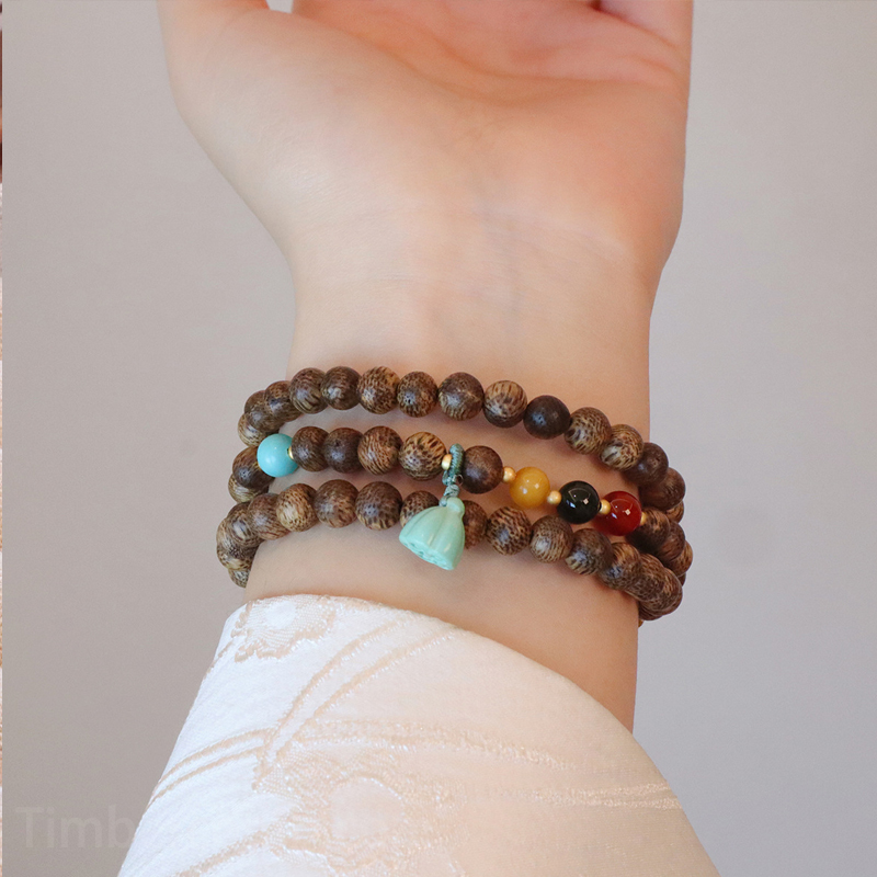 沈香ブレスレット 手作り 菱マグネサイト 蓮の実 3 連 腕輪ブレスレット 男女兼用 天然石 パワーストーンブレスレット