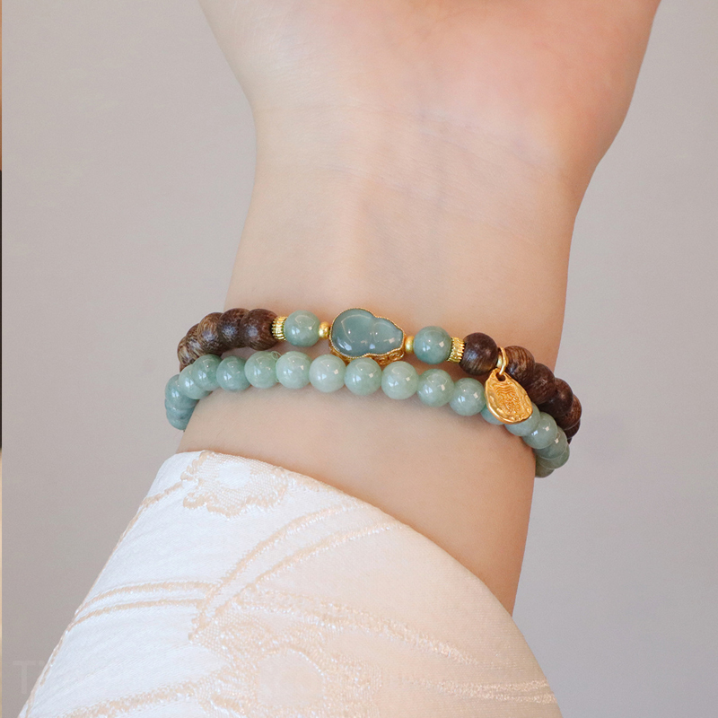 沈香ブレスレット お守り 翡翠瓢箪 2連 腕輪ブレスレット メンズレディース 天然石 パワーストーン 開運 金運アップ