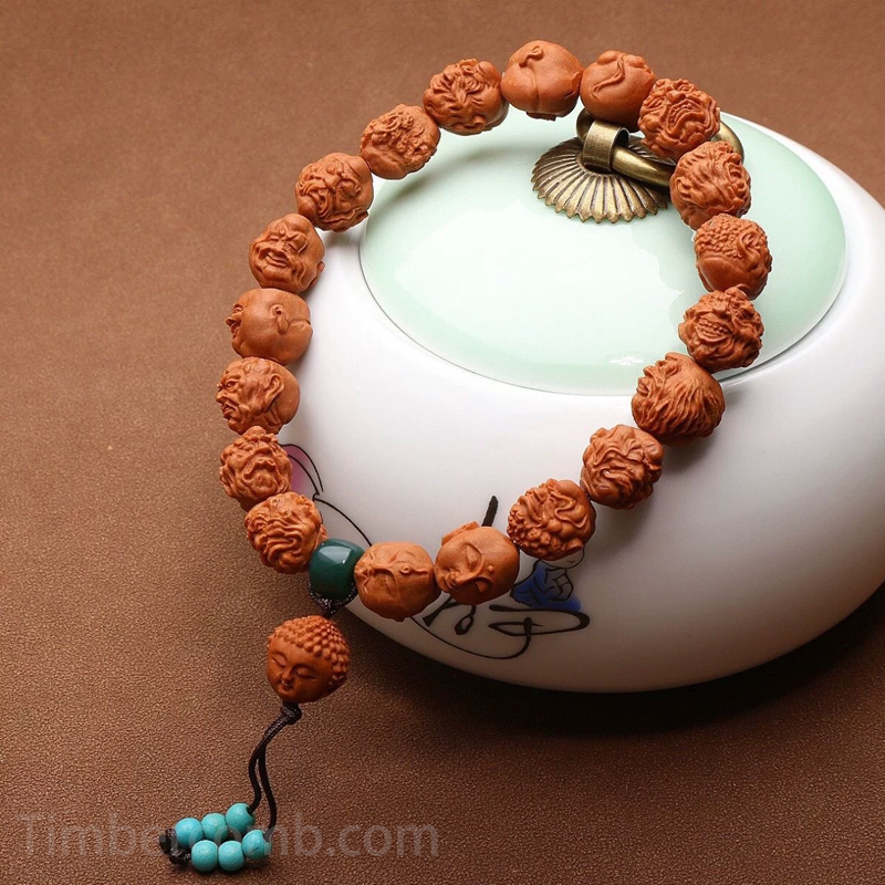 天然木数珠ブレスレット 十八羅漢 メンズレディース お守り 念珠ブレスレット 魔除け 手作り彫刻