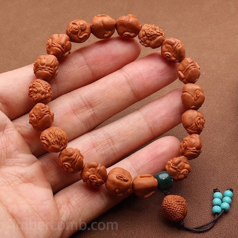 天然木数珠ブレスレット 十八羅漢 メンズレディース お守り 念珠ブレスレット 魔除け 手作り彫刻
