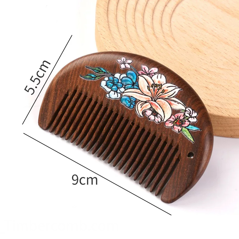 檀木櫛 携帯用 木の櫛 絵付き お守り 静電気防止 美髪 豊富なデザイン メンズレディース コンパクト