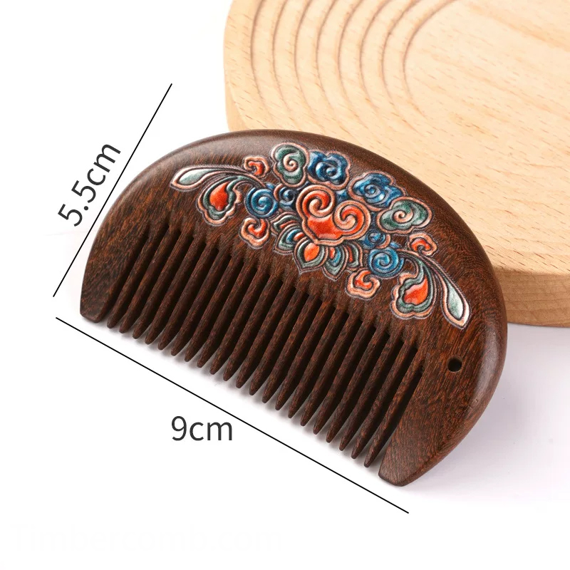 檀木櫛 携帯用 木の櫛 絵付き お守り 静電気防止 美髪 豊富なデザイン メンズレディース コンパクト