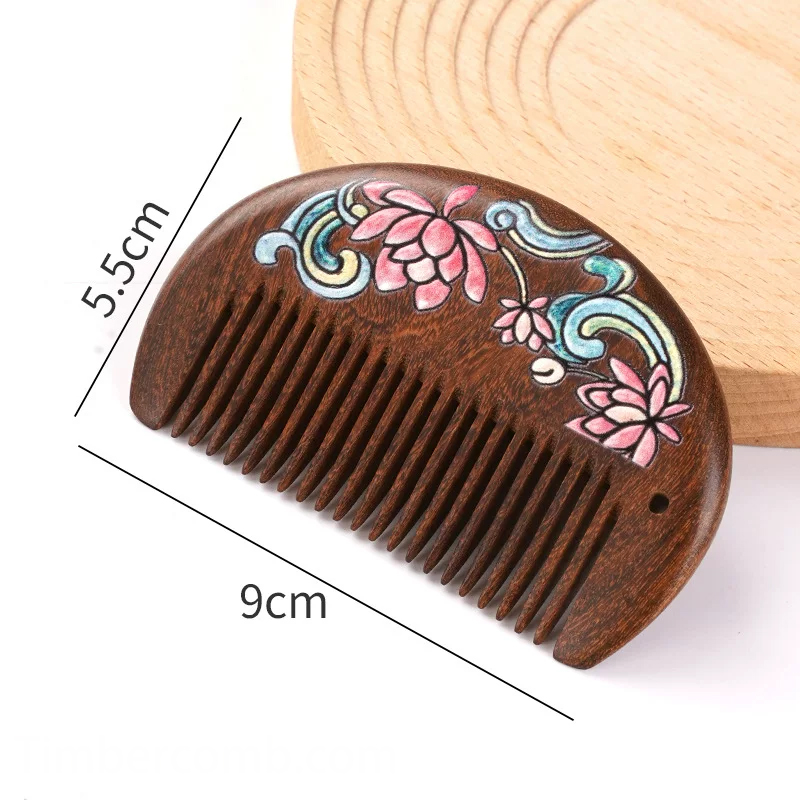 檀木櫛 携帯用 木の櫛 絵付き お守り 静電気防止 美髪 豊富なデザイン メンズレディース コンパクト