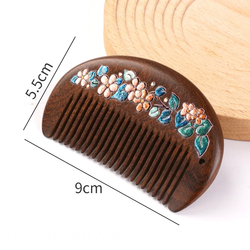 檀木櫛 携帯用 木の櫛 絵付き お守り 静電気防止 美髪 豊富なデザイン メンズレディース コンパクト