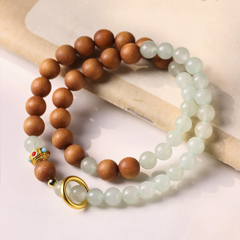 数珠ブレスレット 天然木 天然石 水晶 2連数珠 メンズレディース 檀木