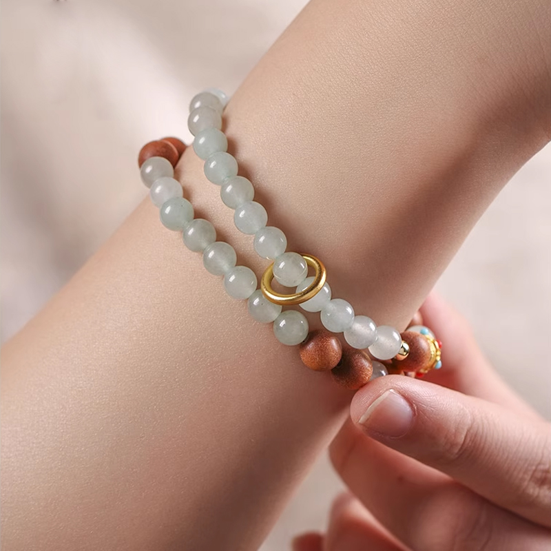 数珠ブレスレット 天然木 天然石 2連数珠 女性用 男性用 ブレスレット 緑檀 白檀 金絲檀 サンダルウッド 水晶 