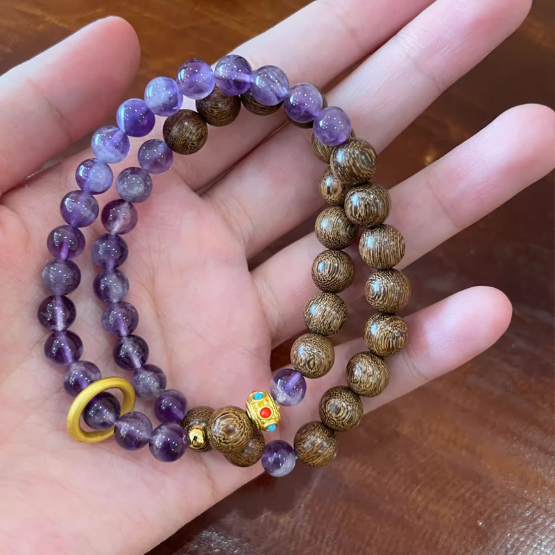 数珠ブレスレット 天然木 天然石 2連数珠 女性用 男性用 ブレスレット 緑檀 白檀 金絲檀 サンダルウッド 水晶 